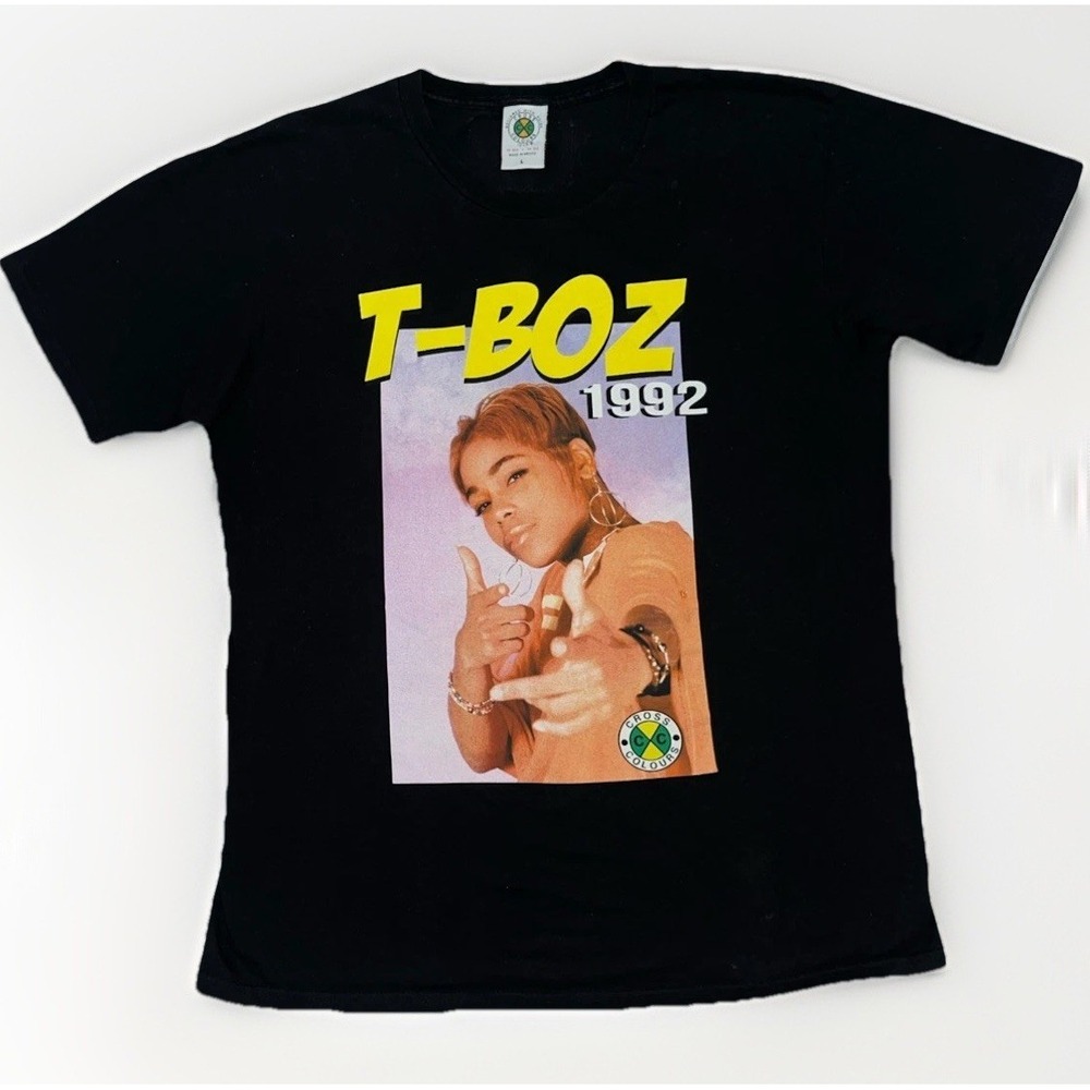 Vintage 1992 Cross Colours T-Boz TLC Hip Hop Rap T-Shirt Black Size‎ L